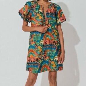Cleobella multi colored abstract print 100% certified organic cotton dress